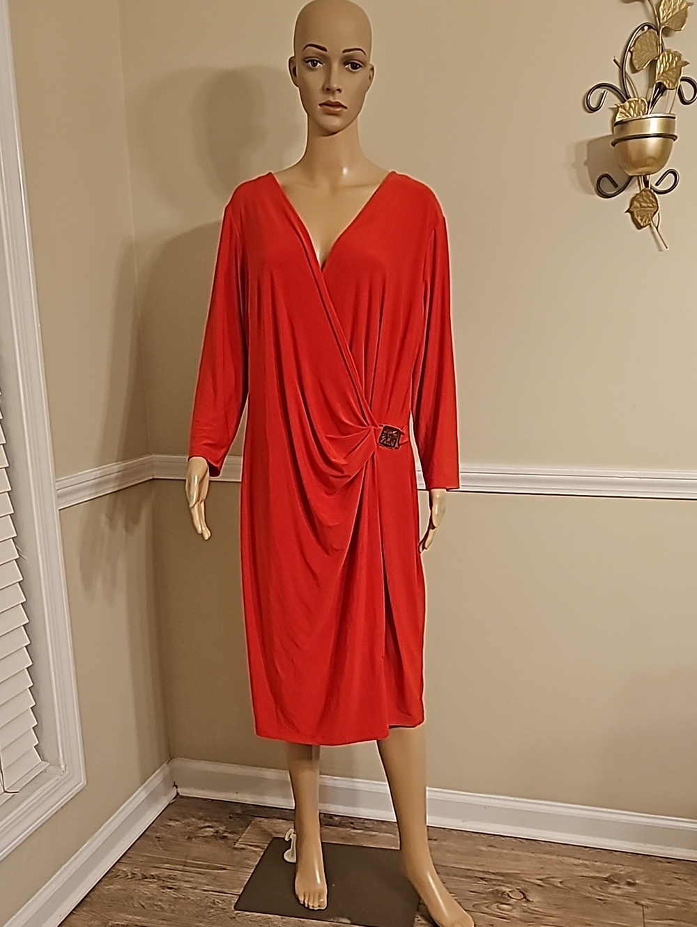 Anne Klein Coral Midi Faux-Wrap Drape Dress